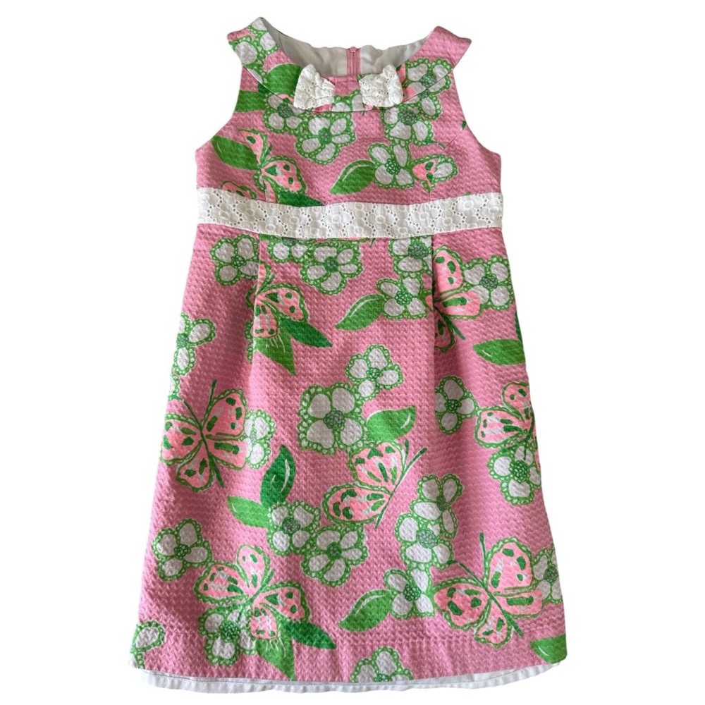 Lilly Pulitzer Girls Pink, Green & White Floral Dress - Size 10!